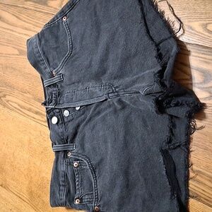 Levi's 501 Jean Shorts Women 30 BLACK RAW HEM Used Preowned  Button Fly Faded